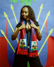 Load image into Gallery viewer, haitian flag scarf by robert provilus.
