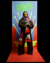 Load image into Gallery viewer, haitian flag scarf by robert provilus.
