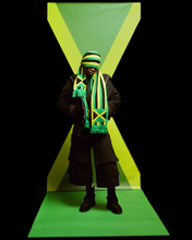 Load image into Gallery viewer, jamaican flag scarf by robert provilus.
